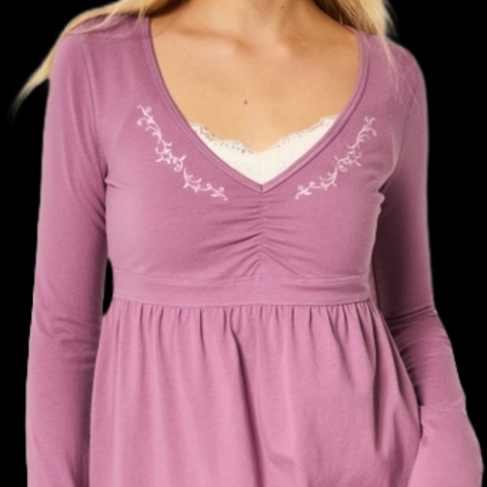 Hollister Mauve Embroidered Long Sleeve Top